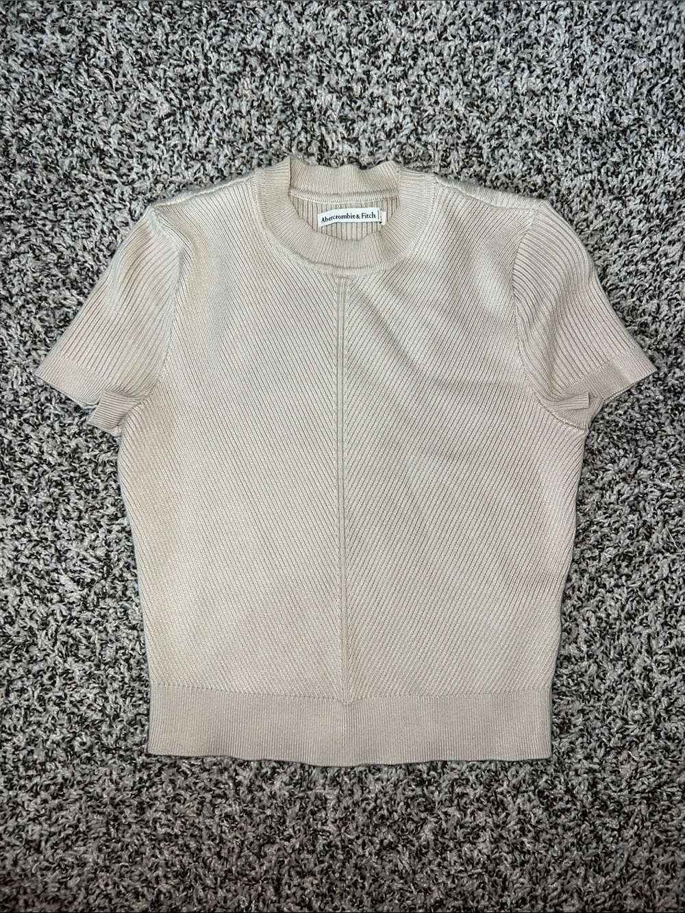 Abercrombie & Fitch Neutral Cream Ribbed Short Sleeve Sweater